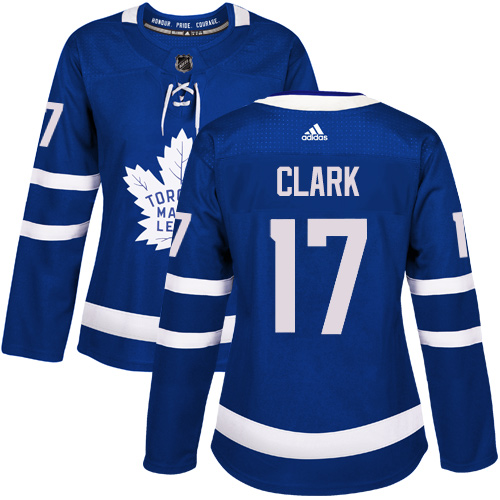 Adidas Toronto Maple Leafs #17 Wendel Clark Blue Home Authentic Women Stitched NHL Jersey->women nhl jersey->Women Jersey